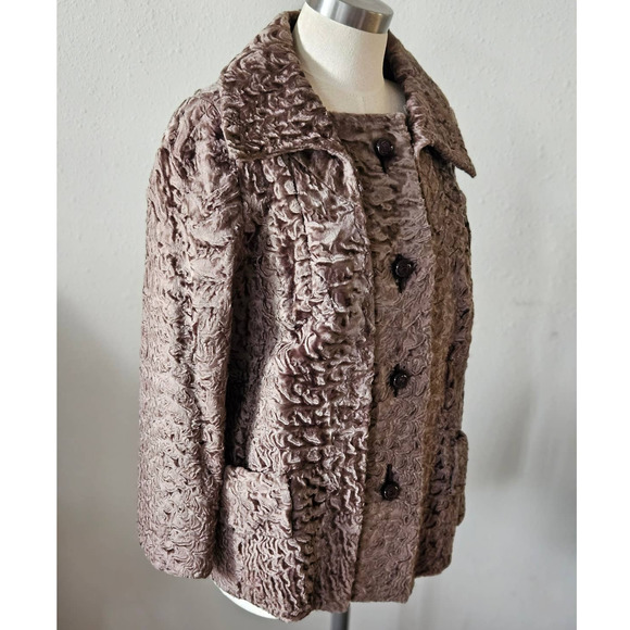 Vintage 50s Brown Persian Wool Coat Medium Levy Wolf - Picture 2 of 13